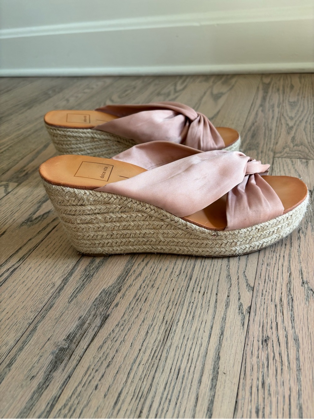 Dolce Vita Blush Knotted Satin Espadrille Wedge Sandals